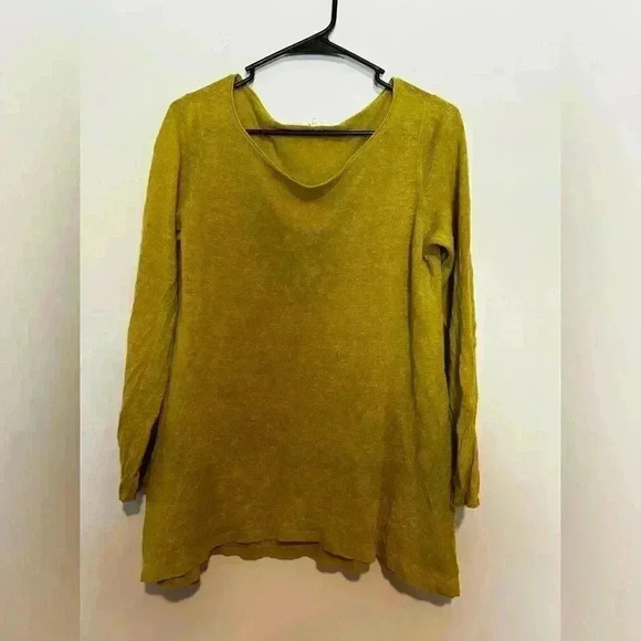Eileen Fisher 3/4-Sleeve Organic Linen Womens Blouse Green/Yellow Size M Knit - Picture 1 of 4